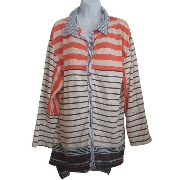 We The Free School House Tee Button Down Boho Coastal Beachy Oversize M - Picture 1 of 13